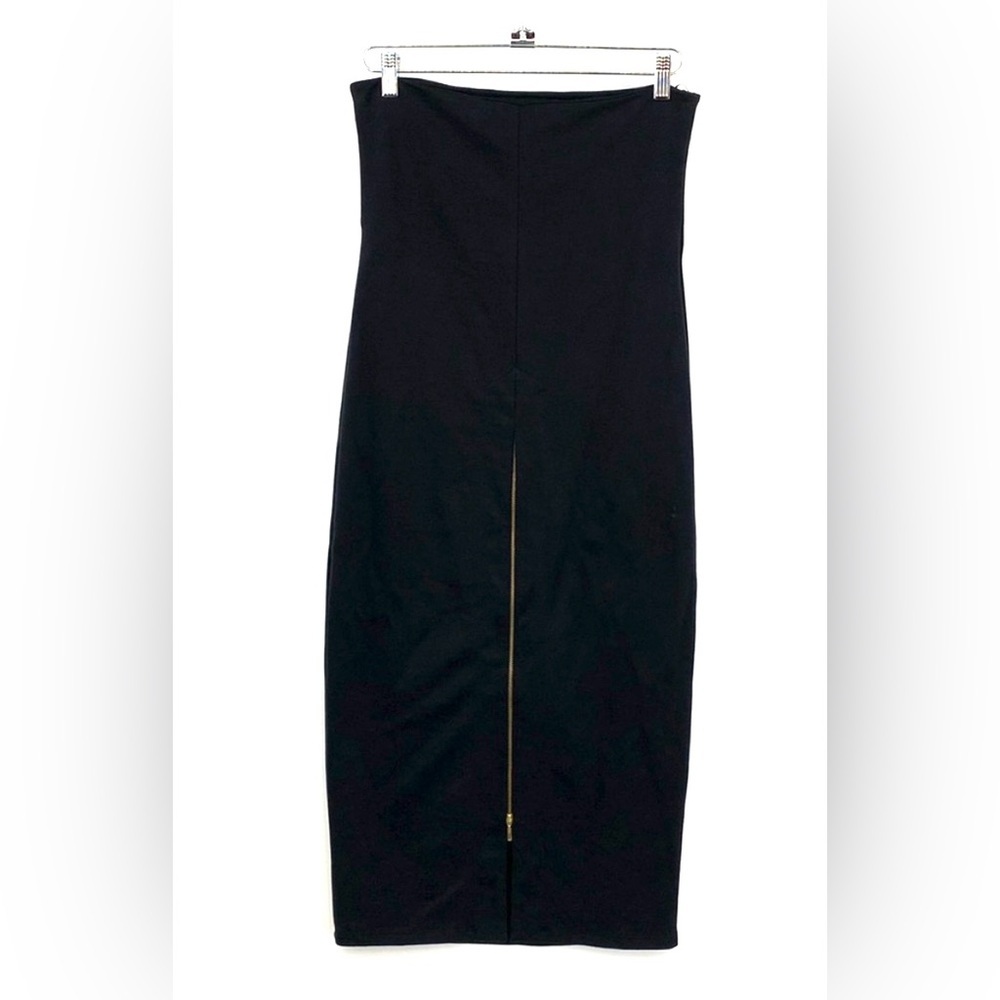 Matthildur Zip Up Strapless Tube‎ Midi Skirt Womens Size Large Black High Rise